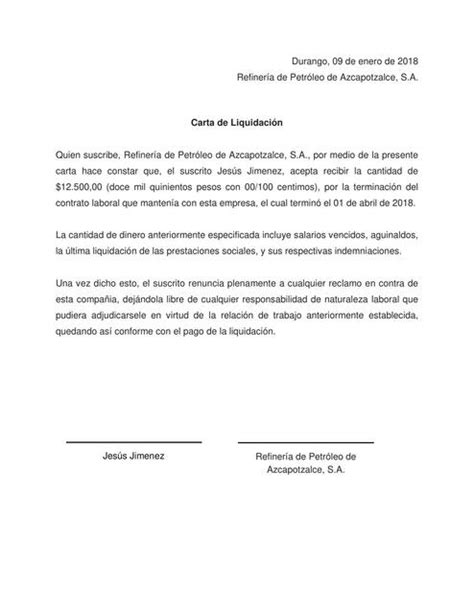 Carta De Liquidación Laboral Formato Modelo Cartasyformatos Udocz