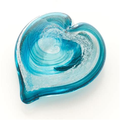 Hand Blown Glass Cremation Heart With Ashes High Tide Glass Blowing Hand Blown Glass