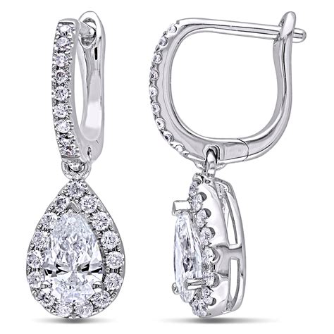 Pear And Round Diamond Leverback Earrings 14k White Gold 140 Ct De633