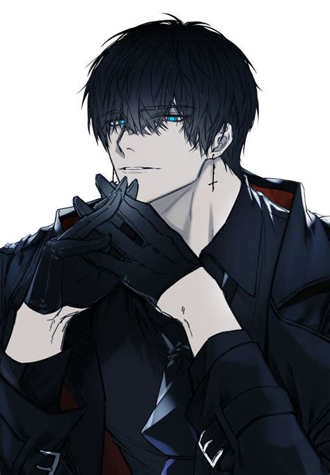 An Anime Character With Black Hair And Blue Eyes Wearing Gloves