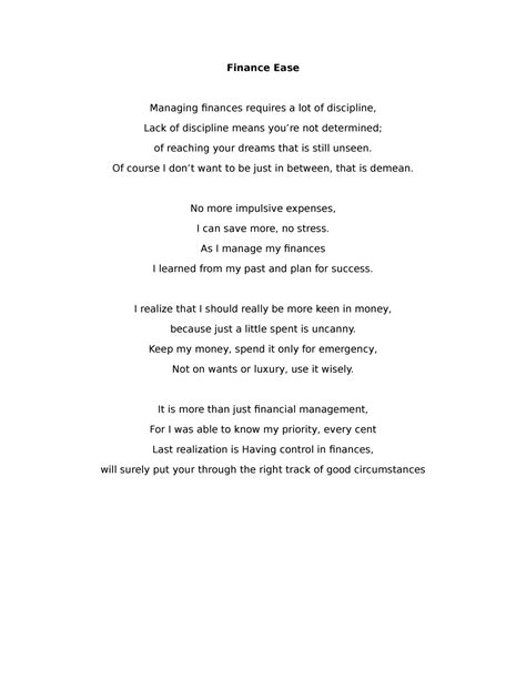 Poem Poem Submitted About Managing Finances Finance Ease Managing
