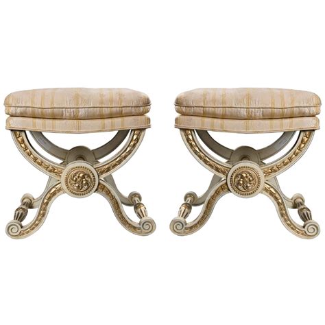 Pair Of Hollywood Regency Style X Base Benches From A Unique