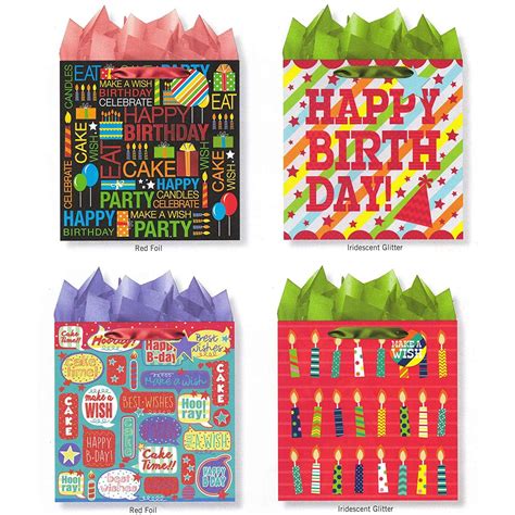 Pack Of 4 Large Happy Birthday T Bags Assortment Of Foil And