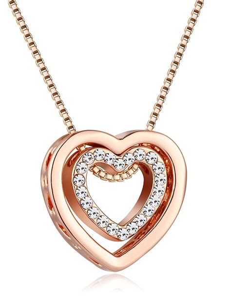 Murtoo Always In My Heart Necklace With Rose Gold Plated Double Heart Pendant Necklace Wi