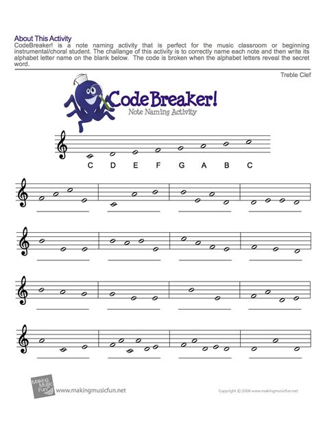 Music Note Worksheet For Beginners