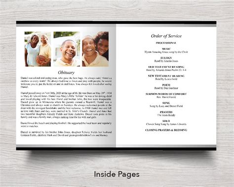 8 Page Black And Silver Funeral Program Template 11 X 17 Inches