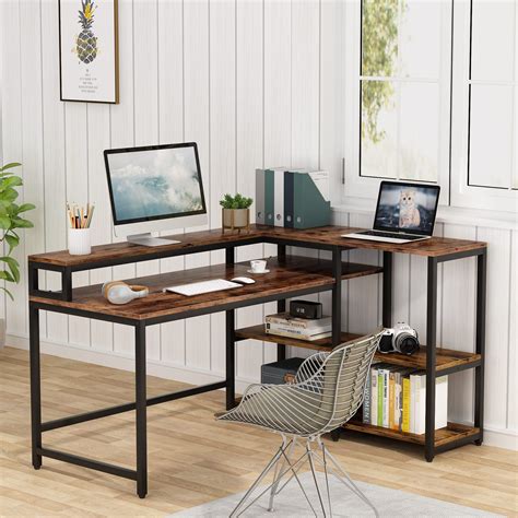 Tribesigns Reversible L Shaped Computer Corner Desk With Shelves Home