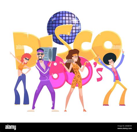 Disco Characters Funny Cartoon People In Clothes 80s Style Dancing