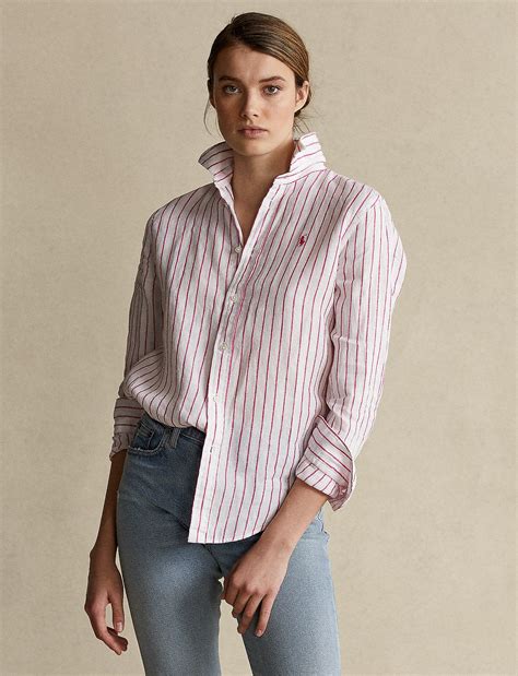 Polo Ralph Lauren Relaxed Fit Linen Shirt A Pink White