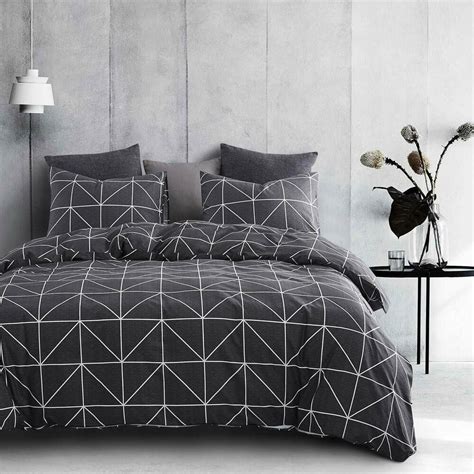Comforter Set 3 Pc Dark Gray Geometric Cotton Microfiber Inner Fill
