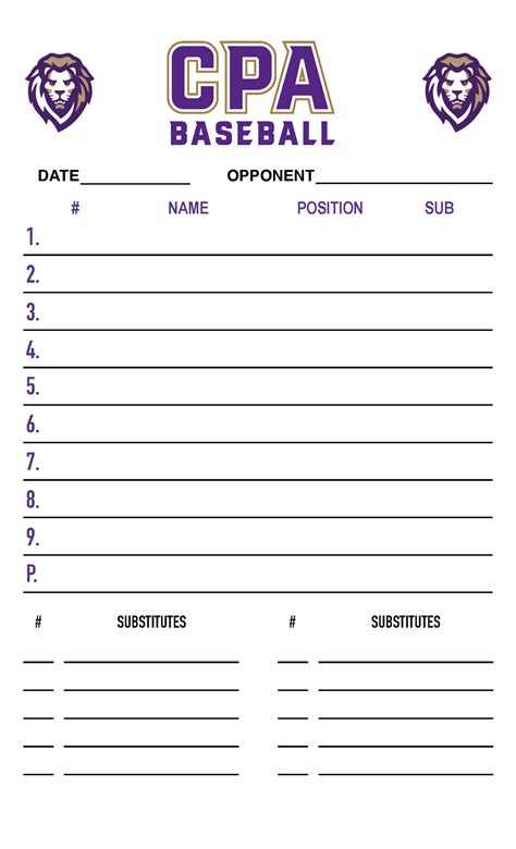 Printable Lineup Cards Softball Printable World Holiday