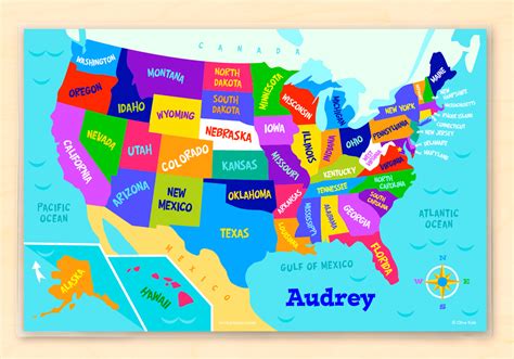 Usa Map Personalized Kids Placemat Art Appeel