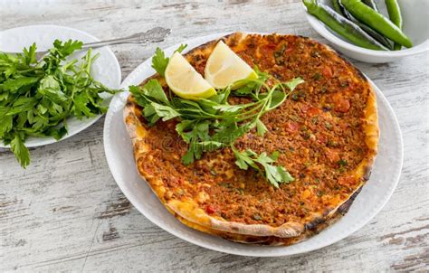 Traditional Turkish Foods Turkish Pizza Lahmacun Stock Photo Image
