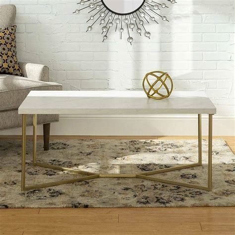 Luxury Rectangular Marble Pattern Coffee Table Sofa Side End Table Gold