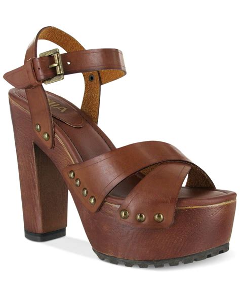 mia elly platform wooden clog sandals in brown lyst