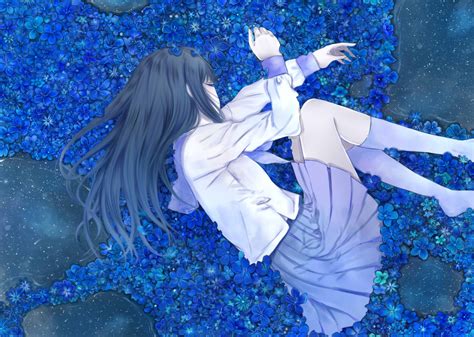 Blue Flowers Girl Art Beautiful Pictures Anime Funny