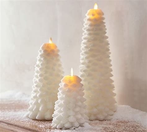 Premium Flicker Flameless Glitter Tree Candle White Potterybarn