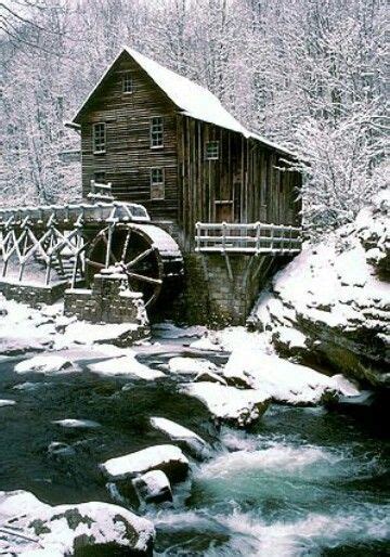 Beautiful Snowy Scene At The Glade Creek Grist Mill In West Virginia