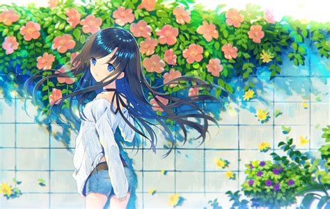 Black Hair Blue Eyes Choker Flowers Long Hair Original Ribbons Rugo