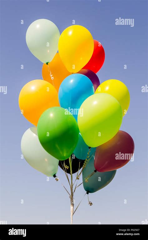 Colorful Bunch Of Helium Balloons Isolated On Background Stock Photo