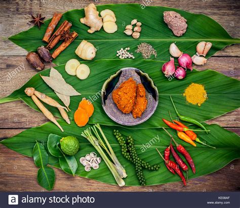 Various Of Thai Food Cooking Ingredients And Spice Red Curry Paste Ingredient Of Thai Popular