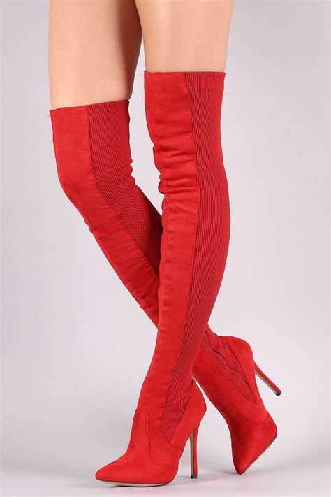 ribbed knit panel pointy toe over the knee boots urbanog boots over the knee boots knee boots