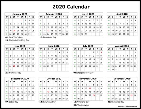 Months Of The Year Calendar Printables 2020 Example Take Printable