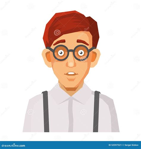 Cartoon Style Portrait Of Nerd With Glasses And Stock Vector