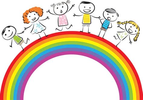 Cartoon Happy Kids With Rainbow — Stock Vector © Sunart 4433101