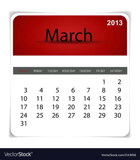 2013 Calendar March Royalty Free Vector Image Vectorstock