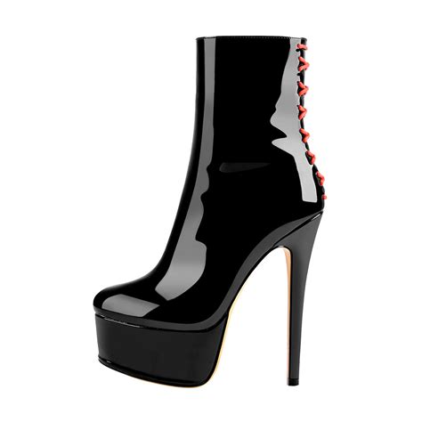 platform stiletto high heel patent leather ankle boots