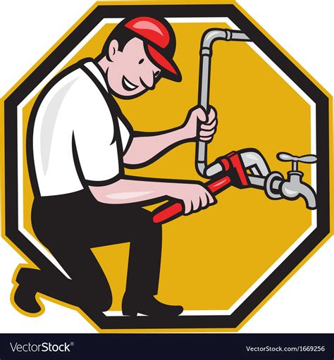 Plumber Repair Faucet Tap Cartoon Royalty Free Vector Image