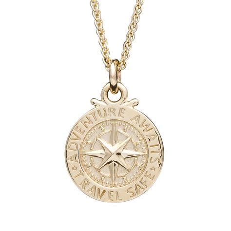 Travel Safe Compass Personalised Solid Gold Necklace St Christopher