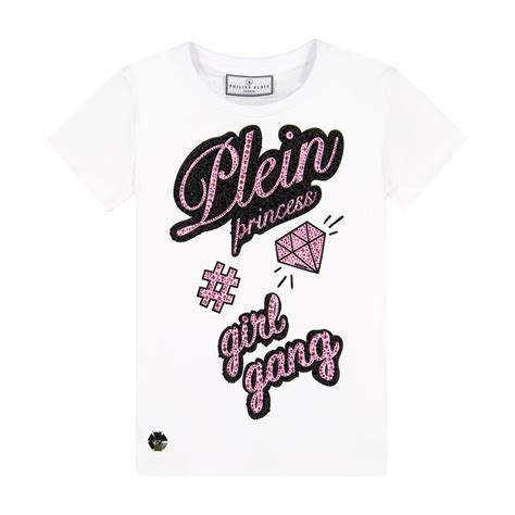 Philipp Plein Girls Pink Black And Whitegirl Gang T Shirt With