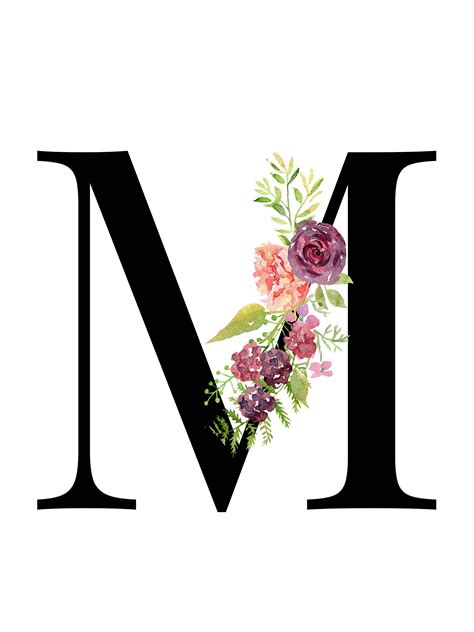 Letter M Floral Alphabet Instant Digital Download Etsy Monogram