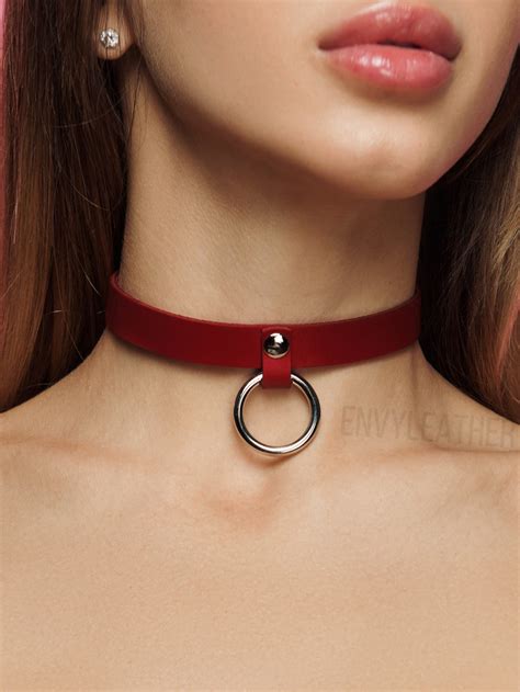 O Ring Choker Pink Leather Choker Bdsm Collar Submissive Etsy