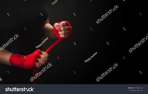 Woman Wrapping Hands Red Boxing Wraps Stock Photo 744550138 Shutterstock