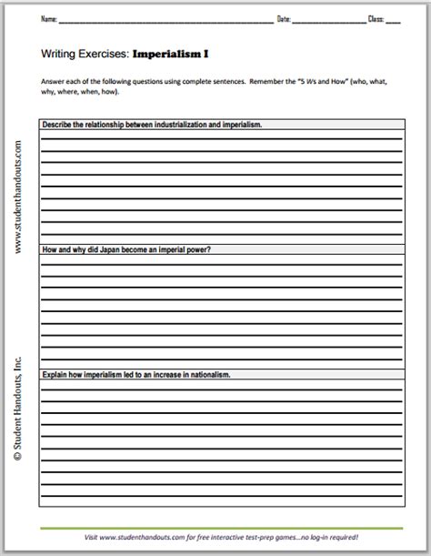 I will use these worksheets in conjunction with observations. Imperialism Essay Questions #1 | Student Handouts