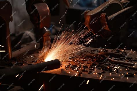 Premium Ai Image Closeup Of Metal Forging With Sparks Flying And