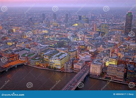 London Rooftop View Panorama At Sunset With Urban Architectures Stock