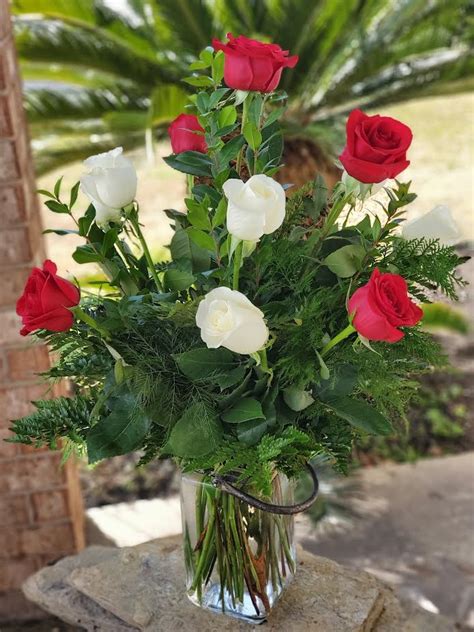 One Dozen Red And White Roses In College Station Tx University Flowers