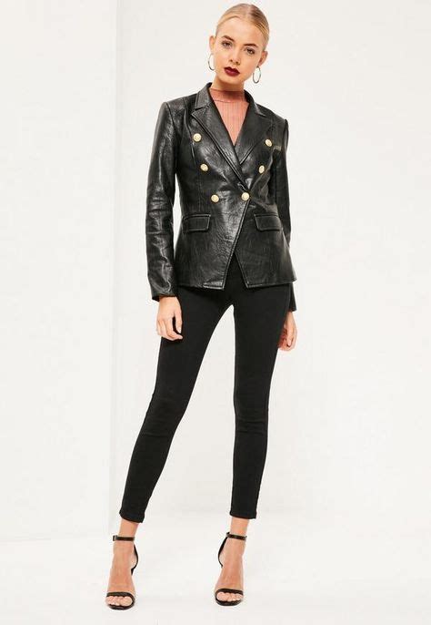 black faux leather military blazer black with gold buttons balmain style leather blazer