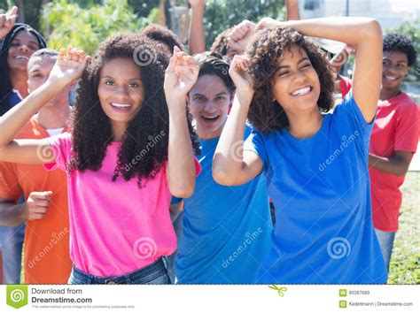 Group Of Happy Dancing Hispanic And Latin And African American P Stock