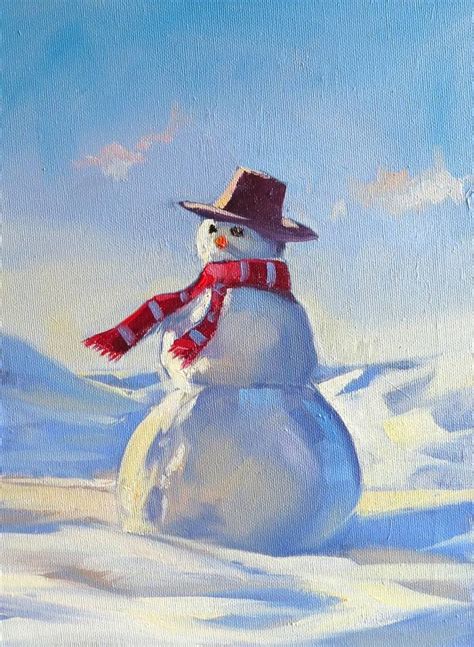 Snowman Painting In 2021 Snowman Painting Oil Painting Techniques