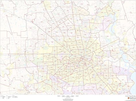 Houston Texas Zip Codes 48 X 36 Laminated Wall Map