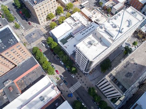 Aerial Drone Bird S Eye View Of City Of Raleigh Nc Stock Image Image