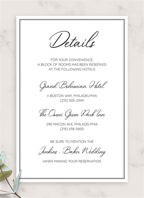 Simple Elegant Wedding Details Card Wedding Invitation Card Design