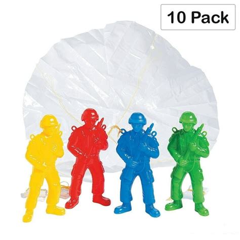Plastic Army Paratroopers 425 Inches Pack Of 10 Assorted Colors