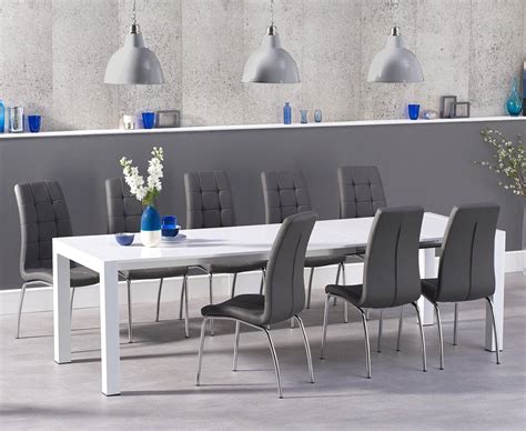 00 (3) table color white. Extra large white gloss dining table & 10 grey chairs -Homegenies