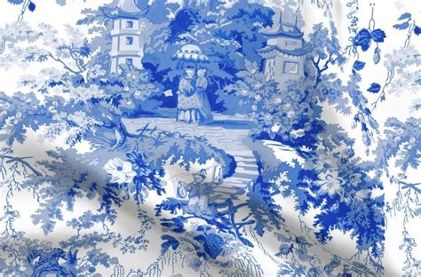 Blue And White Chinoiserie Fabric Chinoiserie Palace Willow Etsy In